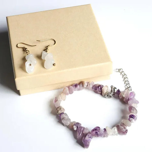 Amethyst Moonstone Crystal Earring and Bracelet Set