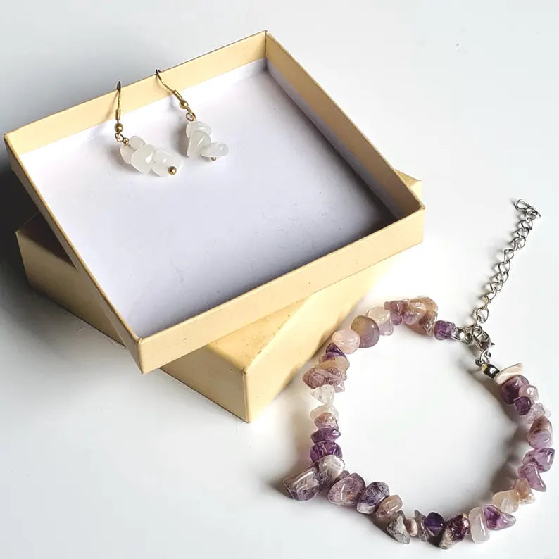 Amethyst Moonstone Crystal Earring and Bracelet Set