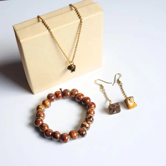 Tiger Eye Necklace Earrings Bracelet Set