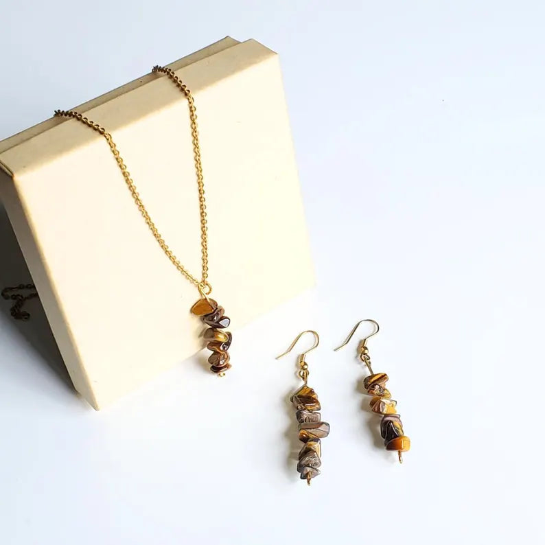 Tiger Eye Necklace and Earrings Set